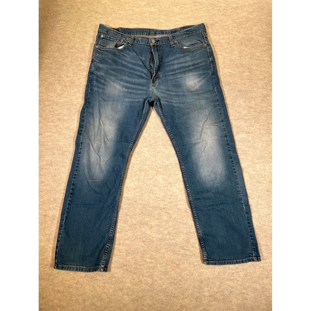 Levi's 505 Regular Jeans Mens 40x30 Blue Whiskering Denim Mid Rise Straight Leg